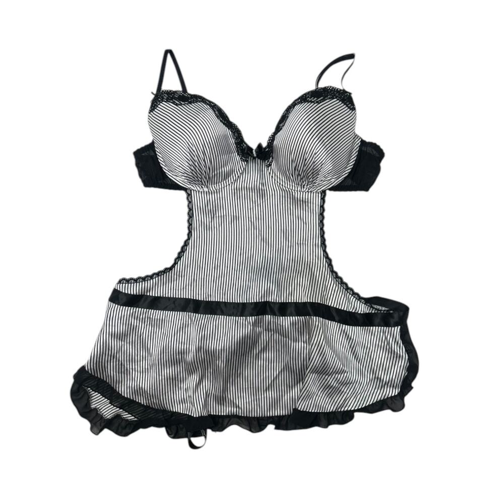 Linea Donatella Black & White Striped Padded Bra Open Back Nightie XL